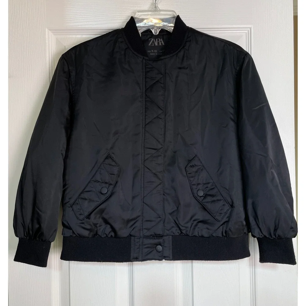 Zara Kids Black Bomber Jacket Ruched Back Quilted Detail Size 2‑3 Years